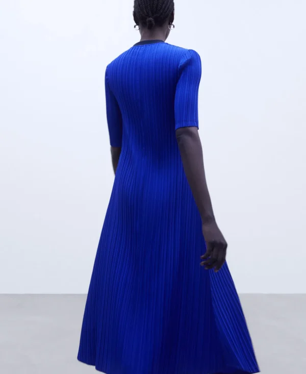 Adolfo Dominguez Vestidos Y Monos>Vestido Evase En Crinkle Azul