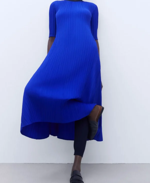 Adolfo Dominguez Vestidos Y Monos>Vestido Evase En Crinkle Azul