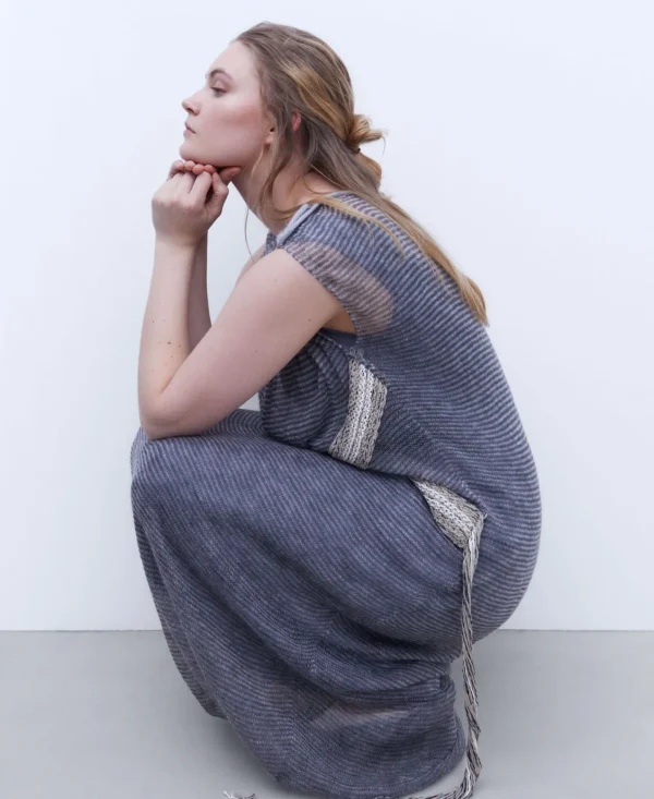 Adolfo Dominguez Vestidos Y Monos>Vestido Largo Con Aplicacion Jacquard Gris Melange