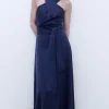 Adolfo Dominguez Vestidos Y Monos>Vestido Largo Cuello Halter Azul Oscuro