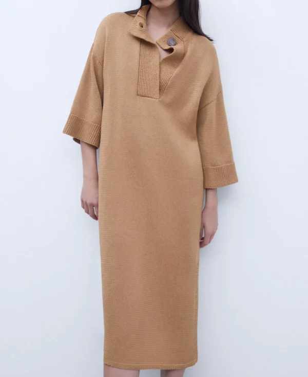 Adolfo Dominguez Vestidos Y Monos>Vestido Midi Con Cuello Perkins Camel